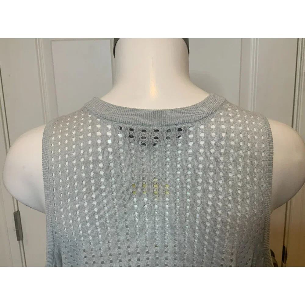 BCBG Max Azria Lucia Gray Perforated Open Knit Cold Shoulder Flare Sleeve Size M